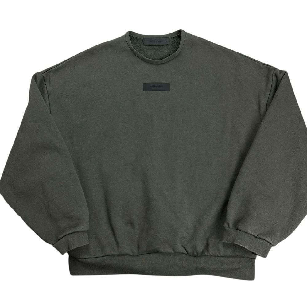 Fear of God Essentials‎ Crewneck Sweatshirt Men's Med Olive Green Fleece Pockets